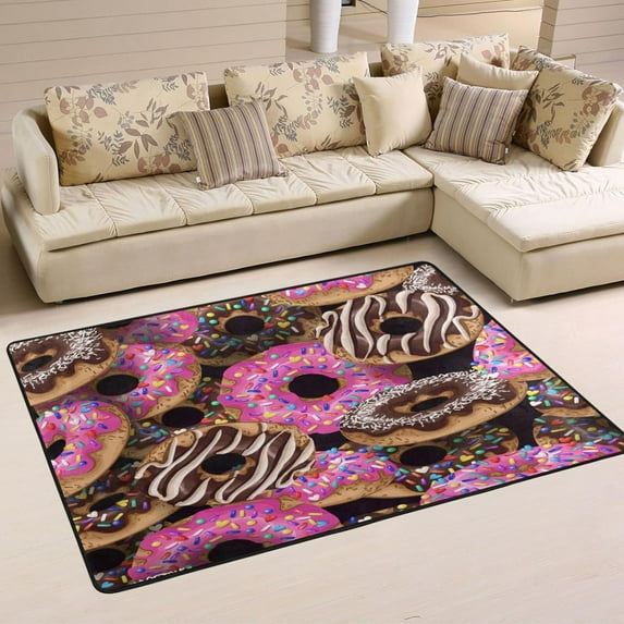 Dreamtimes Valentines Donuts Non-Slip Area Rug 72"x48", Sweet Food Soft Non Slip Washable Floor Mats for Indoor Front Porch,Living Room, Bedroom,Kitchen