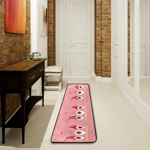 Dreamtimes Valentines Gnomes Hallway Runner Rug 2'x6' Kitchen Rug with Rubber Backing Pink Love Heart Non Slip Entryway Rug Runner Washable Soft Area Rug for Hallway Bedroom Kitchen Decor