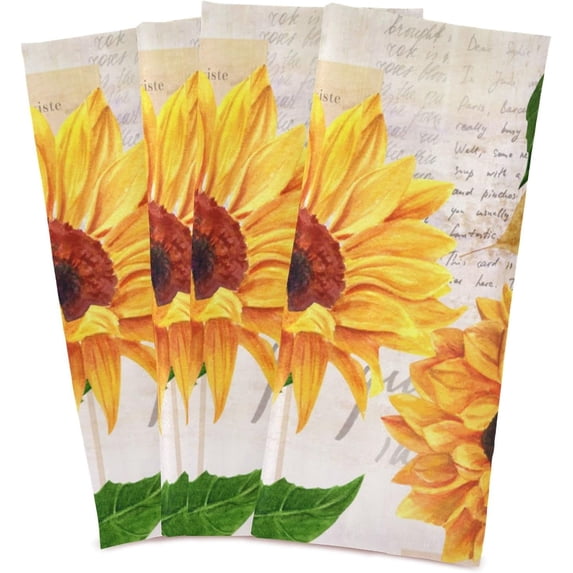 Dreamtimes Vibrant Yellow Sunflowers Kitchen Towels Set of 4 Dishcloths Hand Towels Tea Towels Ultra Absorbent for Cleaning Washing Drying Dishes Tableware 28'' x 18''