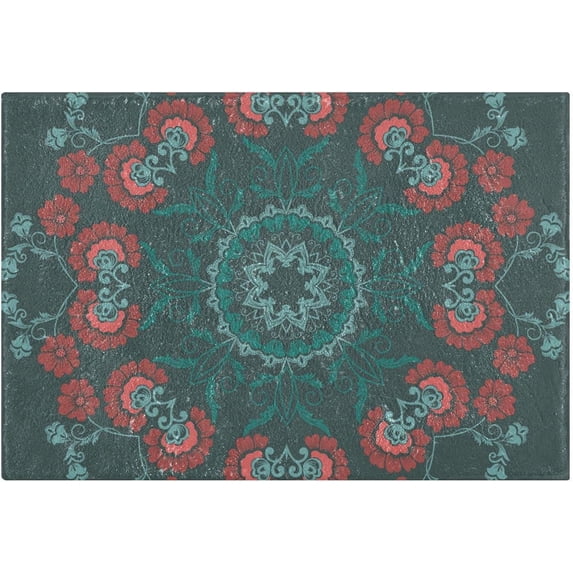 Dreamtimes Vintage Bohemian Floral Bath Mat Set Soft High Absorbent Non Slip Rectangular Bath Rug+U-Shaped Toilet Mat, Non-Slip Bath Carpet Bath Mats for Bathroom 17.3"x13.4"+23.6"x15.7"