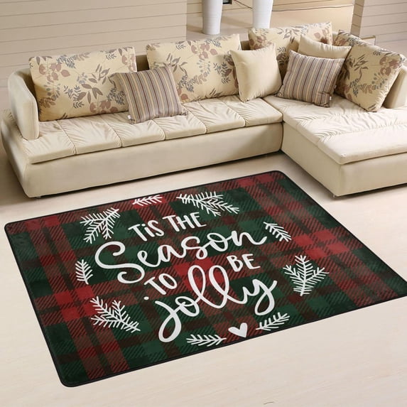 Dreamtimes Vintage Christmas Quote Non-Slip Area Rug 36"x24", Gingham Plaid Floor Carpet Comfort Floor Mats Decor for Indoor Front Porch,Living Room, Bedroom,Kitchen
