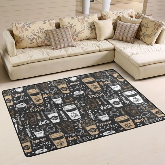 Dreamtimes Vintage Coffee Cups Non-Slip Area Rug 72"x48", Mocha Coffee Bean Soft Non Slip Washable Floor Mats for Indoor Front Porch,Living Room, Bedroom,Kitchen