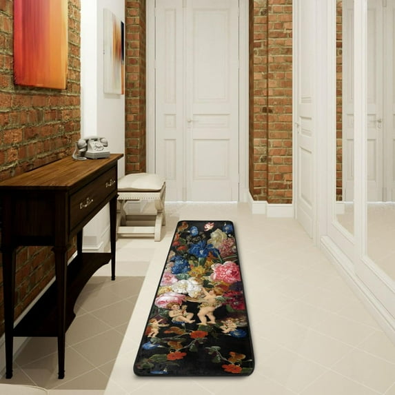 Dreamtimes Vintage Cupid Floral Hallway Runner Rug 2'x6' Kitchen Rug with Rubber Backing Valentines Day Non Slip Entryway Rug Runner Washable Soft Area Rug for Hallway Bedroom Kitchen Decor
