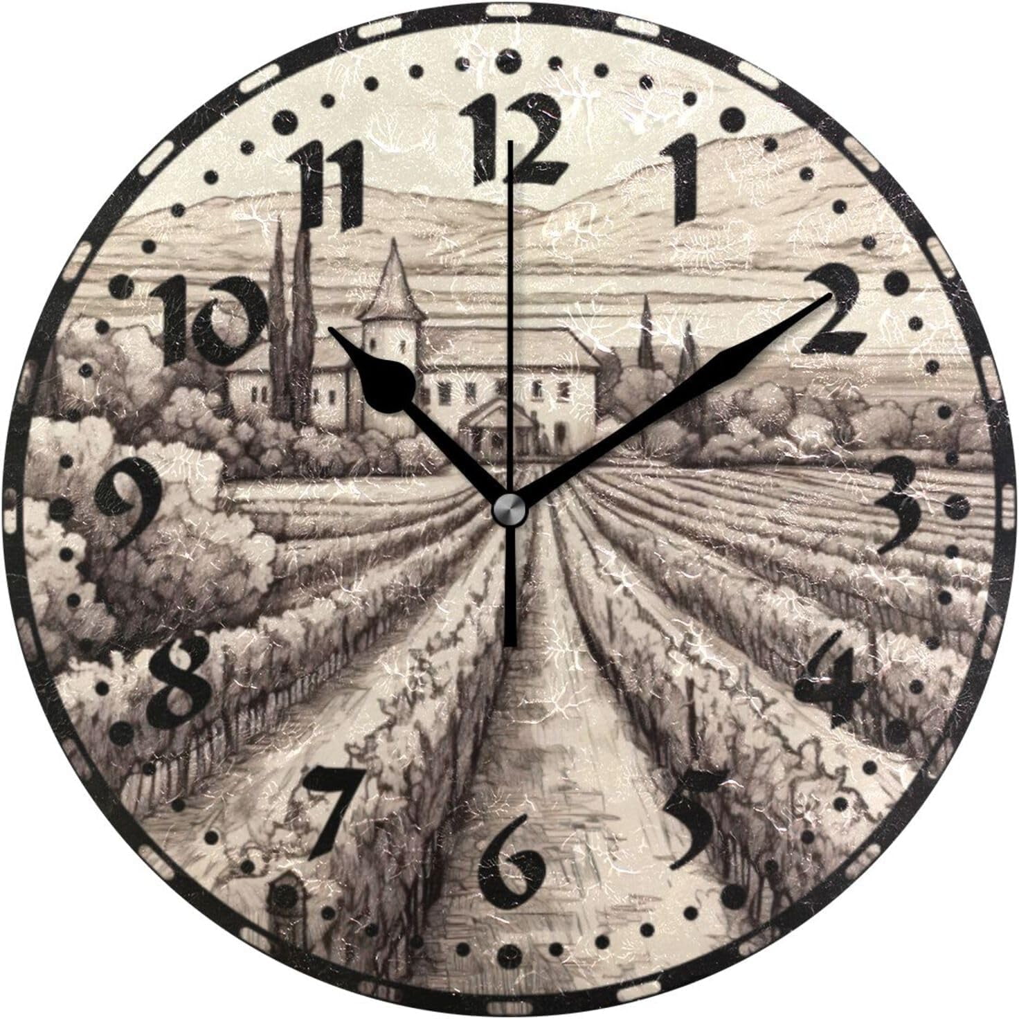 Dreamtimes Vintage Field Drawing Wall Clock, Silent Non Ticking 10 Inch ...