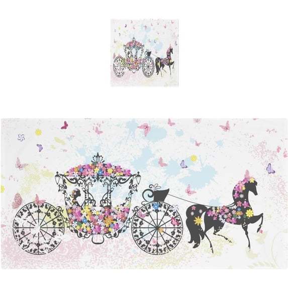 Dreamtimes Vintage Floral Carriage Bath Towels Set 1 Bath Towel 1 Washcloth Extra Absorbent 100% Cotton Towels, Super Soft Bathroom Towels for Home, Hotel