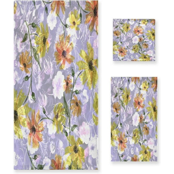 Dreamtimes Vintage Flowers Towel Set of 3, Ultra Soft and Absorbent Bath Towels for Bathroom Sports Gym Swim Spa Beach (1 Bath Towel, 1 Hand Towel & 1 Washcloth)
