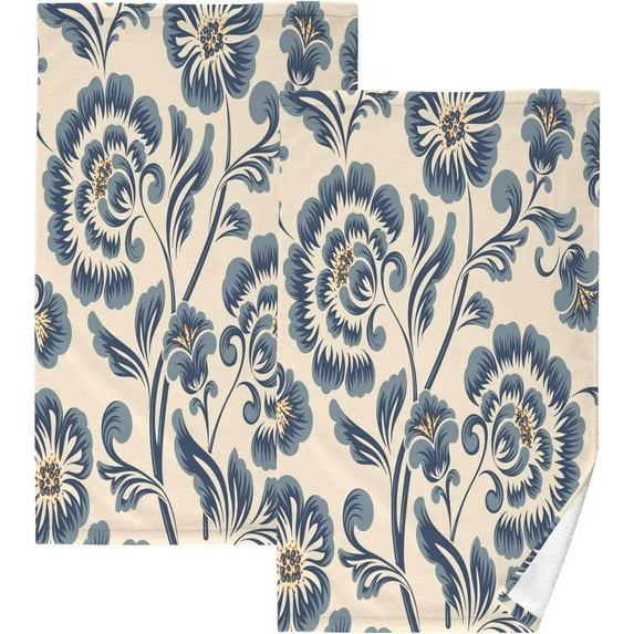 Dreamtimes Vintage Flowers Ultra Soft 2 PCS Towel Set, Highly Absorbent Hand Towels 16 x 28 Inch Cotton Towels for Bathroom Hotel Gym Travel, Ideal for Daily Use