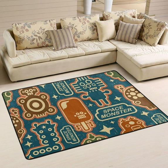 Dreamtimes Vintage Monsters Robots Area Rug, 36"x24" Retro Childish Toys Non-Slip Washable Indoor Door Mat, Absorbent Floor Mat for Bedroom Kitchen Entryway Bathroom