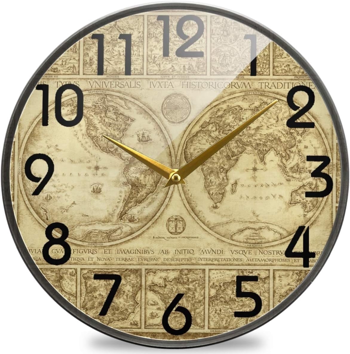 Dreamtimes Vintage Old World Map Print Round Wall Clock, 10 Inch Silent ...