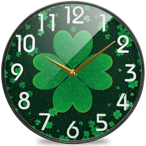 Dreamtimes Vintage St. Patrick's Day Shamrock Round Wall Clock, 12 Inch Silent Battery Operated Quartz Analog Quiet Desk Clock for Home,Office,School,Cafe