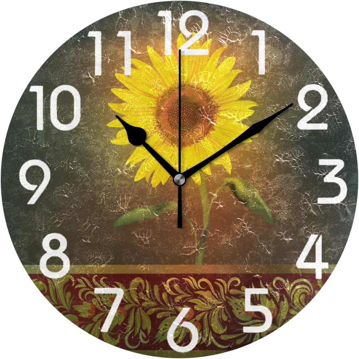 Dreamtimes Vintage Sunflower Art Round Wall Clock, 10 Inch Battery ...