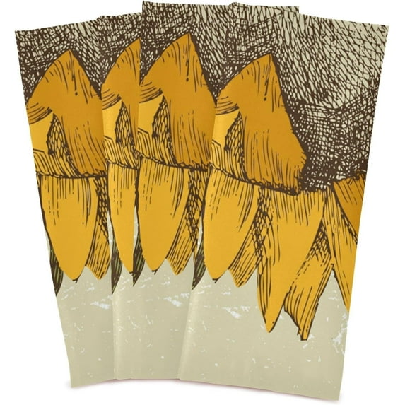 Dreamtimes Vintage Sunflower Retro Kitchen Towels Set of 4 Dishcloths Hand Towels Tea Towels Ultra Absorbent for Cleaning Washing Drying Dishes Tableware 28'' x 18''