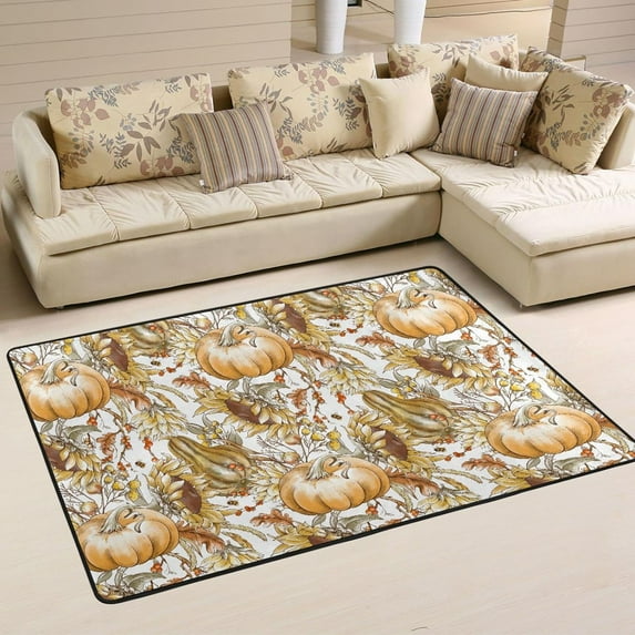 Dreamtimes Vintage Thanksgiving Harvest Area Rug, 36"x24" Retro Sunflower Berries Non-Slip Washable Indoor Door Mat, Absorbent Floor Mat for Bedroom Kitchen Entryway Bathroom