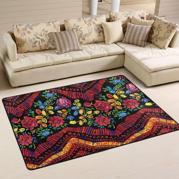 Dreamtimes Vintage Traditional Bohemian Non-Slip Area Rug 72"x48", Mexican Russian Art Soft Non Slip Washable Floor Mats for Indoor Front Porch,Living Room, Bedroom,Kitchen