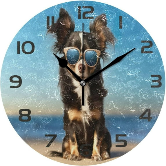 Dreamtimes Wall Clock Chihuahua Dog 10 Inch Silent Non Ticking Quality Quartz Battery Operated Digital Round Easy to Read for Home Office Kitchen Decorative