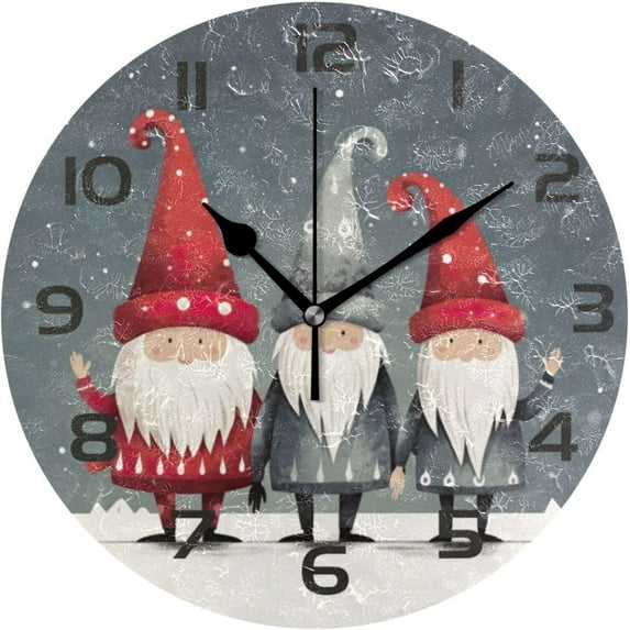 Dreamtimes Wall Clock Christmas Gnomes 10 Inch Silent Non Ticking Quality Quartz Battery Operated Digital Round Easy to Read for Home Office Kitchen Decorative