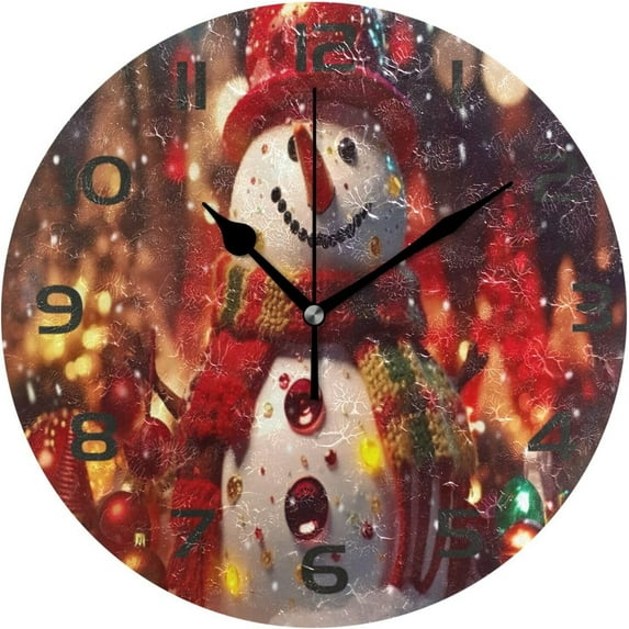 Dreamtimes Wall Clock Christmas Snowman 10 Inch Silent Non Ticking Quality Quartz Battery Operated Digital Round Easy to Read for Home Office Kitchen Decorative