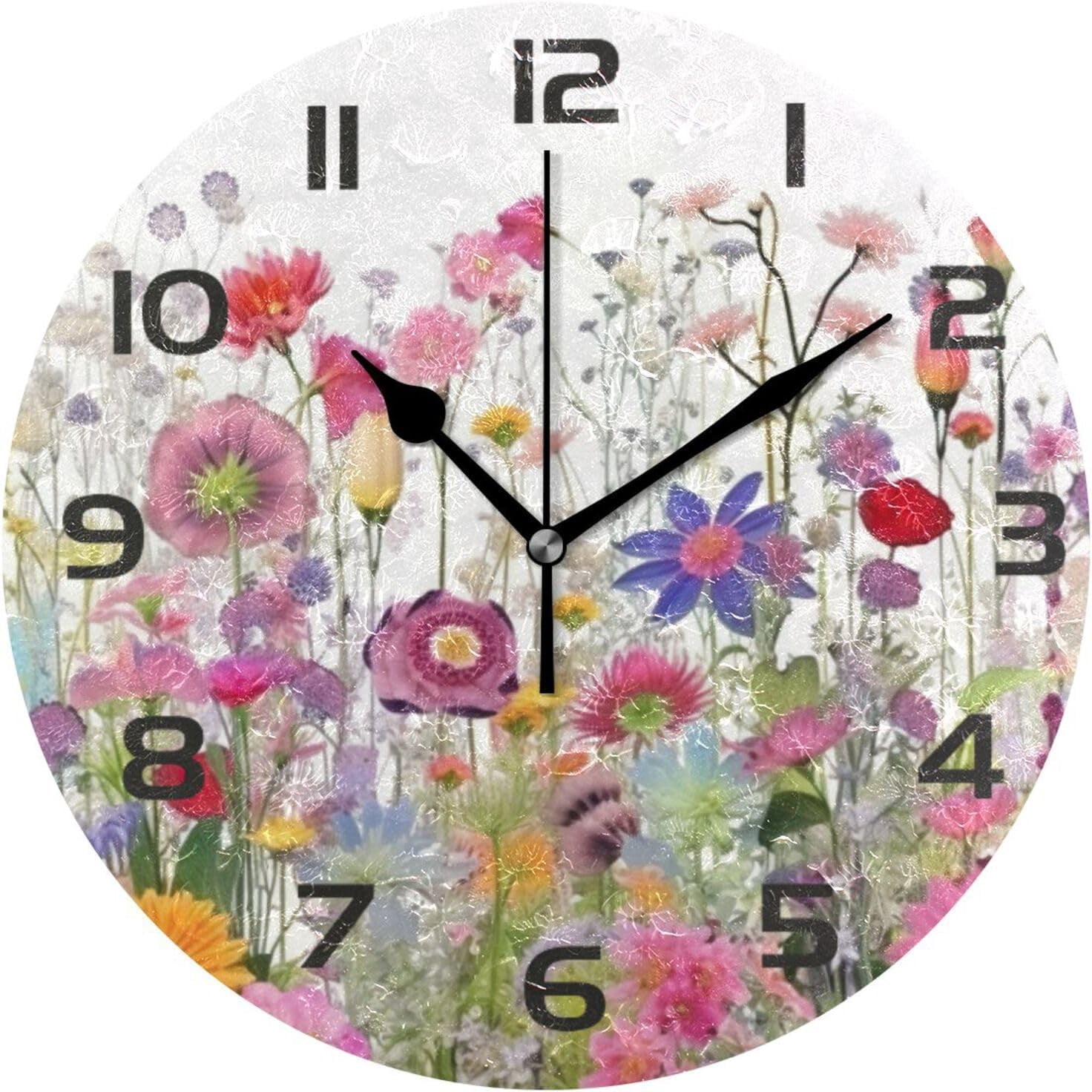 Dreamtimes Wall Clock Colorful Flowers 10 Inch Silent Non Ticking ...