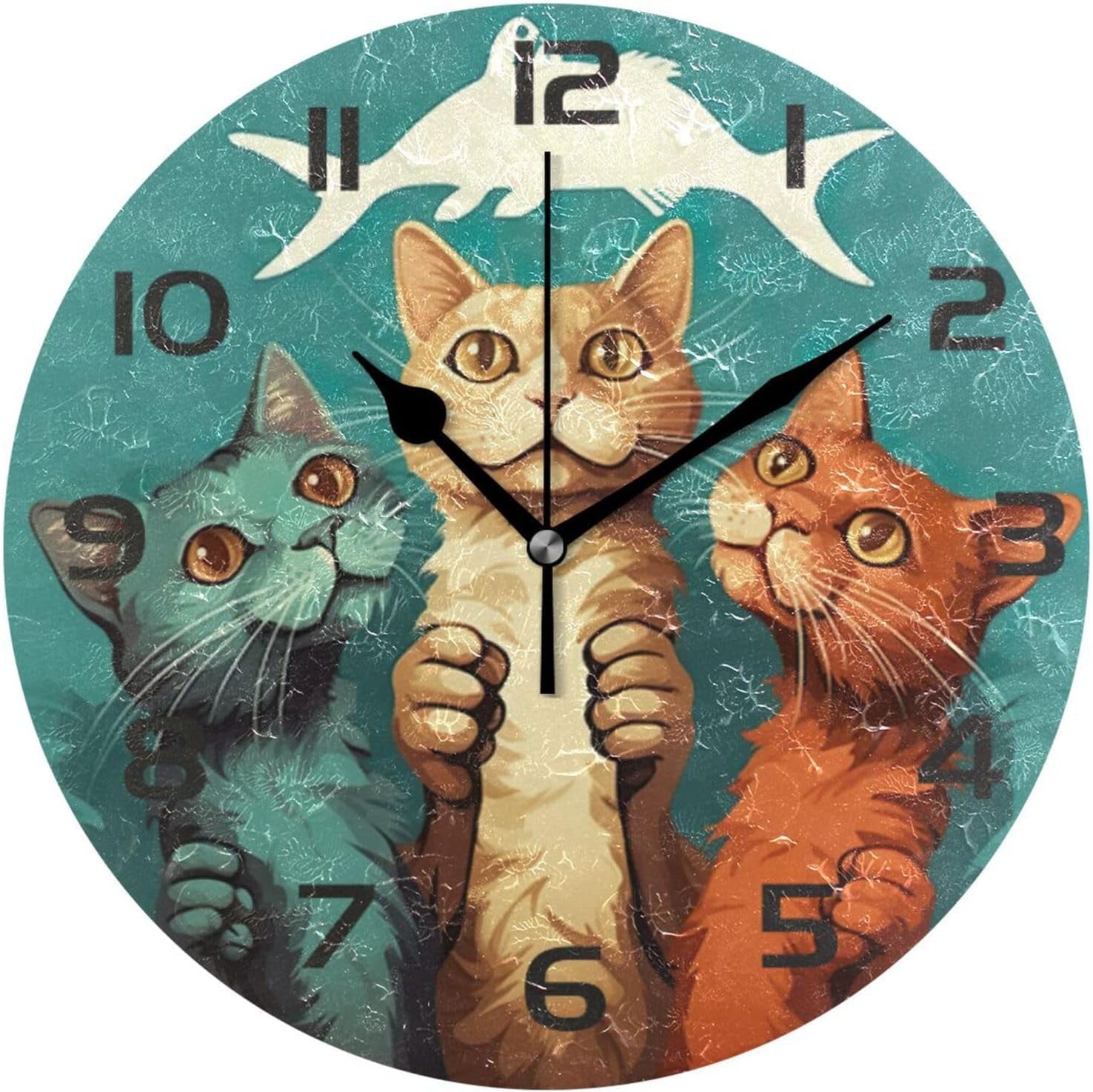 Dreamtimes Wall Clock Cute Cats 10 Inch Silent Non Ticking Quality ...