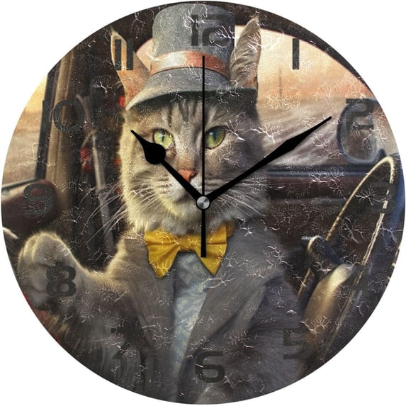 Dreamtimes Wall Clock Driver Cat 10 Inch Silent Non Ticking Quality Quartz Battery Operated Digital Round Easy to Read for Home Office Kitchen Decorative