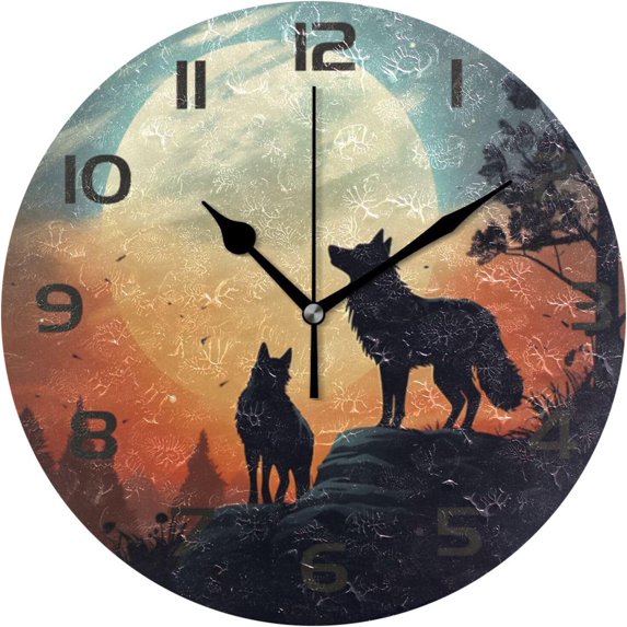 Dreamtimes Wall Clock Wolf 10 Inch Silent Non Ticking Quality Quartz Battery Operated Digital Round Easy to Read for Home Office Kitchen Decorative