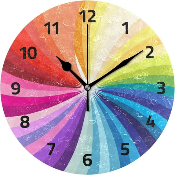 Dreamtimes Wall Clocks Decorative Bedroom Silent Kitchen Living Room Desktop Modern Multicolor Colorful Rainbow Tabletop Shelf Clocks Round Battery Operated Non-Ticking, 10 Inch