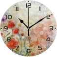 thumbnail image 1 of Dreamtimes Water Color Painting Red Poppy Flowers Wall Clock, 10 Inch Silent Non Ticking Round Clock Oil Painting Clock Easy to Read Clock for Living Room Bedroom Bathroom Home Decor, 1 of 7