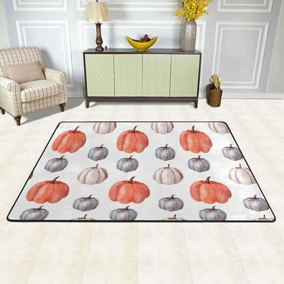 Dreamtimes Watercolor Autumn Pumpkins Area Rug, 36"x24" Fall Harvest Non-Slip Washable Indoor Door Mat, Absorbent Floor Mat for Bedroom Kitchen Entryway Bathroom