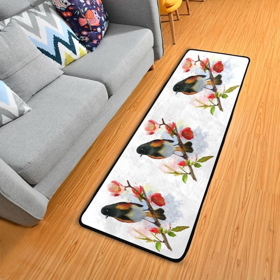 Dreamtimes Watercolor Bird Hallway Runner Rug 2'x6' Kitchen Rug with Rubber Backing Red Flower Non Slip Entryway Rug Runner Washable Soft Area Rug for Hallway Bedroom Kitchen Decor
