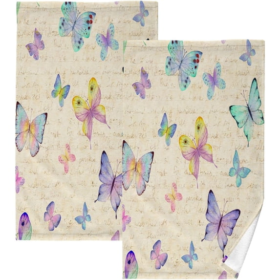Dreamtimes Watercolor Butterflies Ultra Soft 2 PCS Towel Set, Highly Absorbent Hand Towels 16 x 28 Inch Cotton Towels for Bathroom Hotel Gym Travel, Ideal for Daily Use