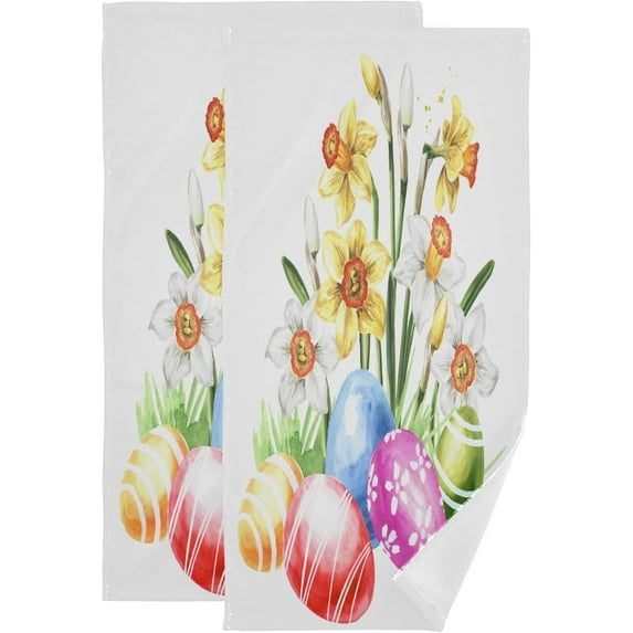 Dreamtimes Watercolor Easter Eggs Hand Towels 2 PCS, Spring Flowers Kitchen Towel Ultra Soft and Highly Absorbent,Decorative Fingertip Face Towel for Bathroom Hotel, 28.3"x14.4"