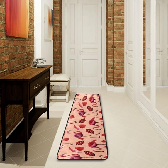 Dreamtimes Watercolor Flamingo Red Heart Hallway Runner Rug 2'x6' Kitchen Rug with Rubber Backing Valentine's Day Non Slip Entryway Rug Runner Washable Soft Area Rug for Hallway Bedroom Kitchen Decor