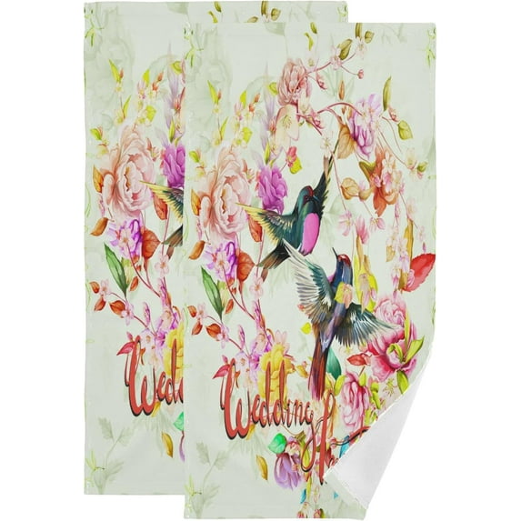 Dreamtimes Watercolor Hummingbird Flower Hand Towels 2 PCS, Spring Floral Birds Kitchen Towel Ultra Soft and Highly Absorbent,Decorative Fingertip Face Towel for Bathroom Hotel, 28.3"x14.4"