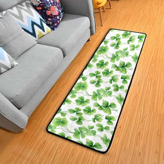 Dreamtimes Watercolor Leaves Clover Hallway Runner Rug 2'x6' Kitchen Rug with Rubber Backing St Patrick's Day Non Slip Entryway Rug Runner Washable Soft Area Rug for Hallway Bedroom Kitchen Decor