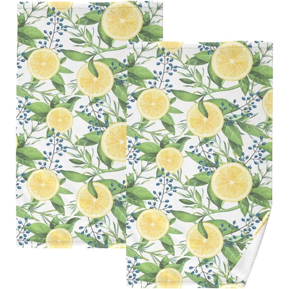 Dreamtimes Watercolor Lemons Berries Hand Towels for Bathroom 100% Cotton 2 pcs Face Towel 16 x 28 inch, Absorbent Soft & Skin-Friendly