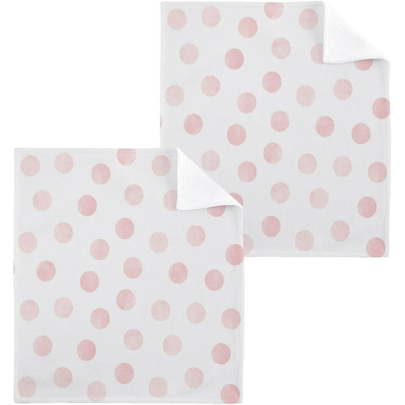 Dreamtimes Watercolor Pink Dots Washcloths, 2 PCS 12 X 12 Inches Cotton Wash Cloths, Highly Absorbent and Soft Face Towels for Bathroom,Gym,Hotel and Spa