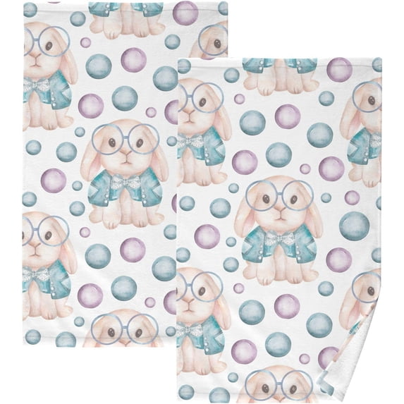 Dreamtimes Watercolor Rabbits Patterned Hand Towels 2 PCS, Cotton Bath Towel for Drying Face Hands Body Decorative Water Absorbent Lightweight Towels for Bathroom Ktichen Travel Gym,16"x28"