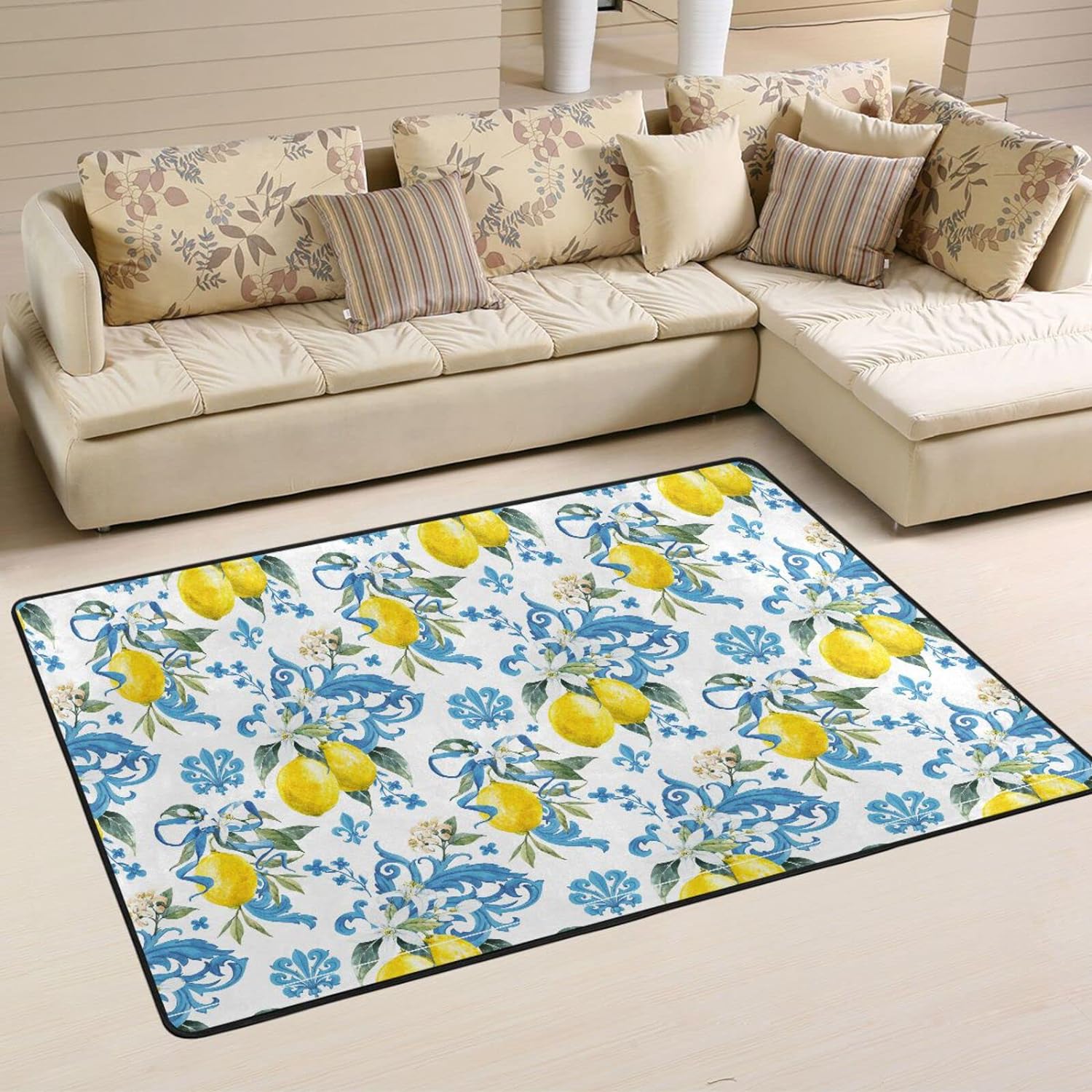 Dreamtimes Watercolor Sicilian Lemon Area Rug 72x48in Summer Yellow ...