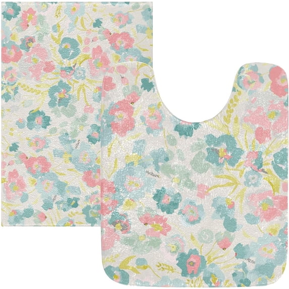 Dreamtimes Watercolor Wildflowers Bathroom Rug Set 2PCS Ultra Soft Bath Rugs, Non Slip Absorbent Shaggy Bath Mat Set with U-Shaped Toilet Mat (23.6"x15.7"+17.3"x13.4")
