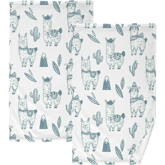Dreamtimes Western Alpaca Patterned Hand Towels 2 PCS, Cotton Bath Towel for Drying Face Hands Body Decorative Water Absorbent Lightweight Towels for Bathroom Ktichen Travel Gym,16"x28"