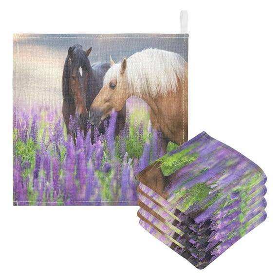 Dreamtimes Wild Palomino Horse Baby Muslin Washcloths Face Towel, 3 PCS Lavender Field Burp Cloths Cotton Wipes Infant Wash Cloth for Newborn Boys Girls 12x12 inches