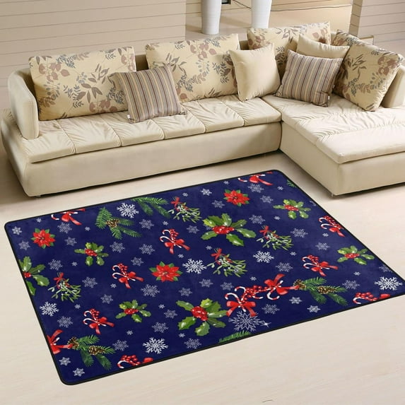 Dreamtimes Winter Christmas Flower Non-Slip Area Rug 72"x48", Snowflake Winter Candy Soft Non Slip Washable Floor Mats for Indoor Front Porch,Living Room, Bedroom,Kitchen