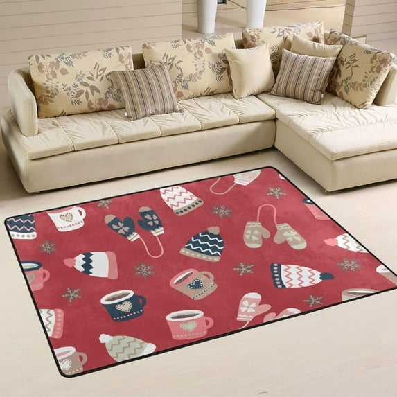Dreamtimes Winter Cookies Hat Non-Slip Area Rug 72"x48", Happy New Year Soft Non Slip Washable Floor Mats for Indoor Front Porch,Living Room, Bedroom,Kitchen