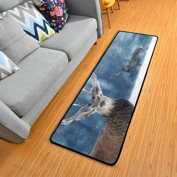 Dreamtimes Winter Elk Snow Hallway Runner Rug 2'x6' Kitchen Rug with Rubber Backing Christmas Reindeer Non Slip Entryway Rug Runner Washable Soft Area Rug for Hallway Bedroom Kitchen Decor