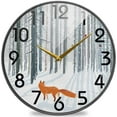 thumbnail image 1 of Dreamtimes Winter Forest Fox Birch Trees Print Round Wall Clock, 12 Inch Silent Battery Operated Quartz Analog Quiet Desk Clock for Home,Office,School,Kitchen, 1 of 7