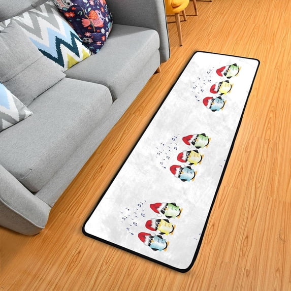 Dreamtimes Winter Penguins Musician Hallway Runner Rug 2'x6' Kitchen Rug with Rubber Backing Merry Christmas Non Slip Entryway Rug Runner Washable Soft Area Rug for Hallway Bedroom Kitchen Decor