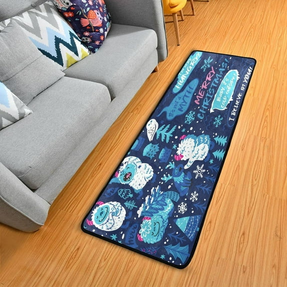 Dreamtimes Winter Snow Monster Hallway Runner Rug 2'x6' Kitchen Rug with Rubber Backing Snowflake Forest Non Slip Entryway Rug Runner Washable Soft Area Rug for Hallway Bedroom Kitchen Decor