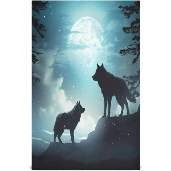 Dreamtimes Wolves Under The Moon Kitchen Towels, 18 x 28 Inch Super Soft and Absorbent Dish Cloths for Washing Dishes, 4 PCS Reusable Multi-Purpose Microfiber Hand Towels for Kitchen