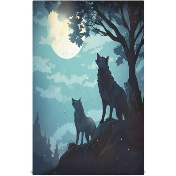 Dreamtimes Wolves Under The Moon Kitchen Towels, 18 x 28 Inch Super Soft and Absorbent Dish Cloths for Washing Dishes, 4 PCS Reusable Multi-Purpose Microfiber Hand Towels for Kitchen