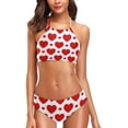 thumbnail image 1 of Dreamtimes Womens 2 Pcs Geometric Style Heart Pattern High Waist Halter Swimsuit Bikini Set, Small, 1 of 6